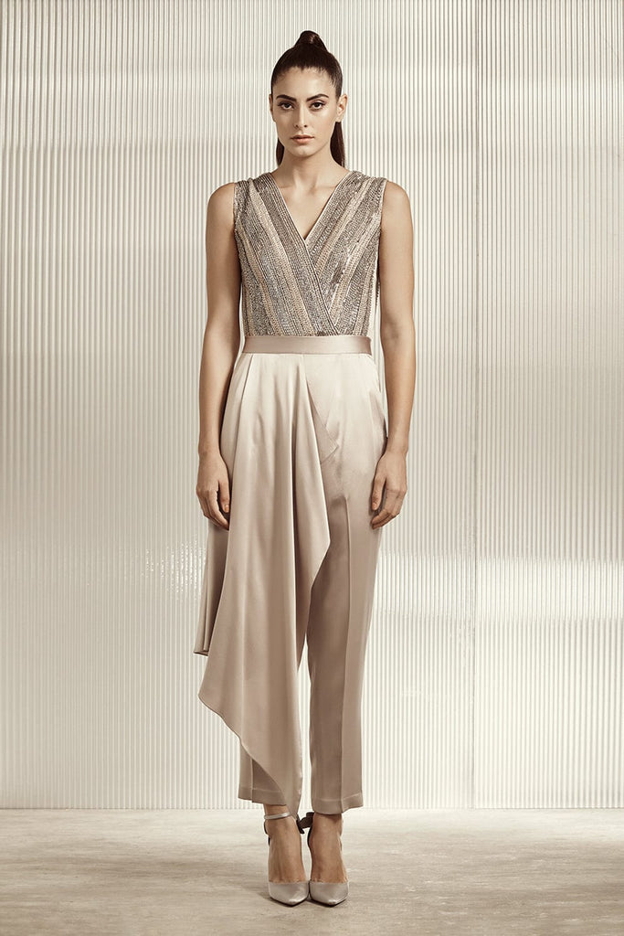 Rose Gold Embellished Draped Jumpsuit