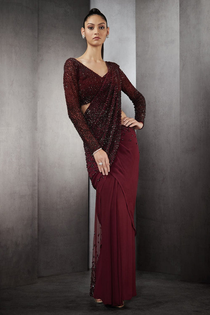 DRAPED SAREE WITH FALLEN SEQUIN EMBROIDERY