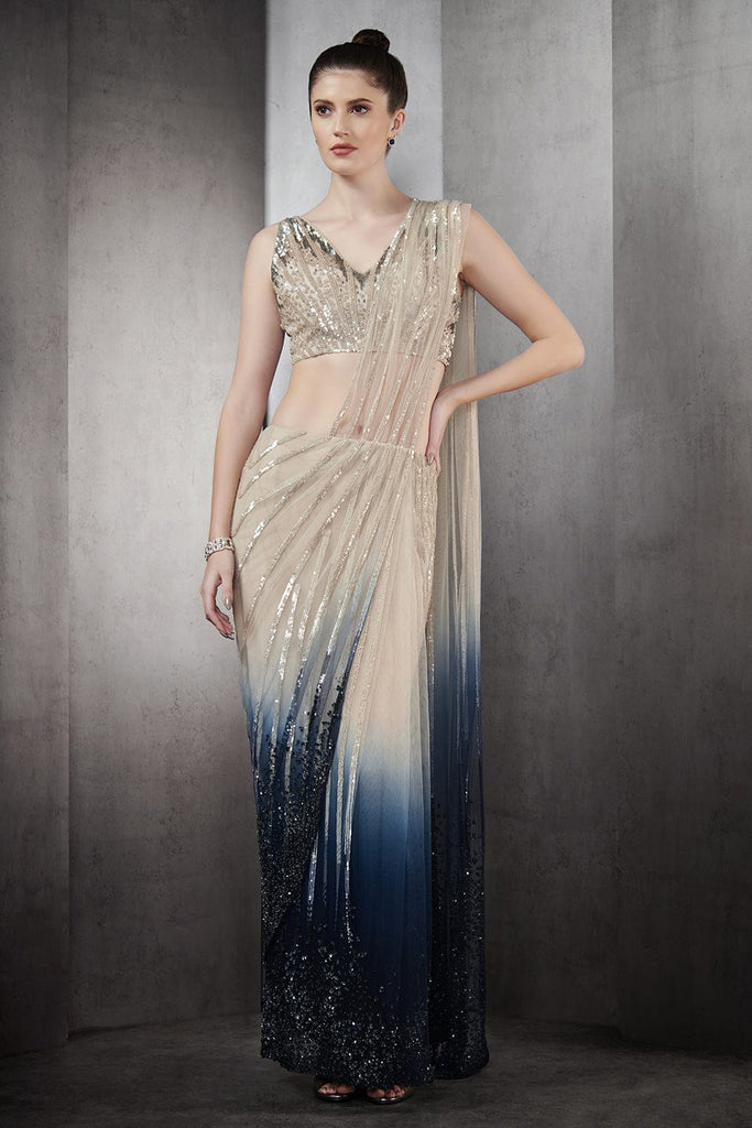 Ombre Stripe Embroidery Saree