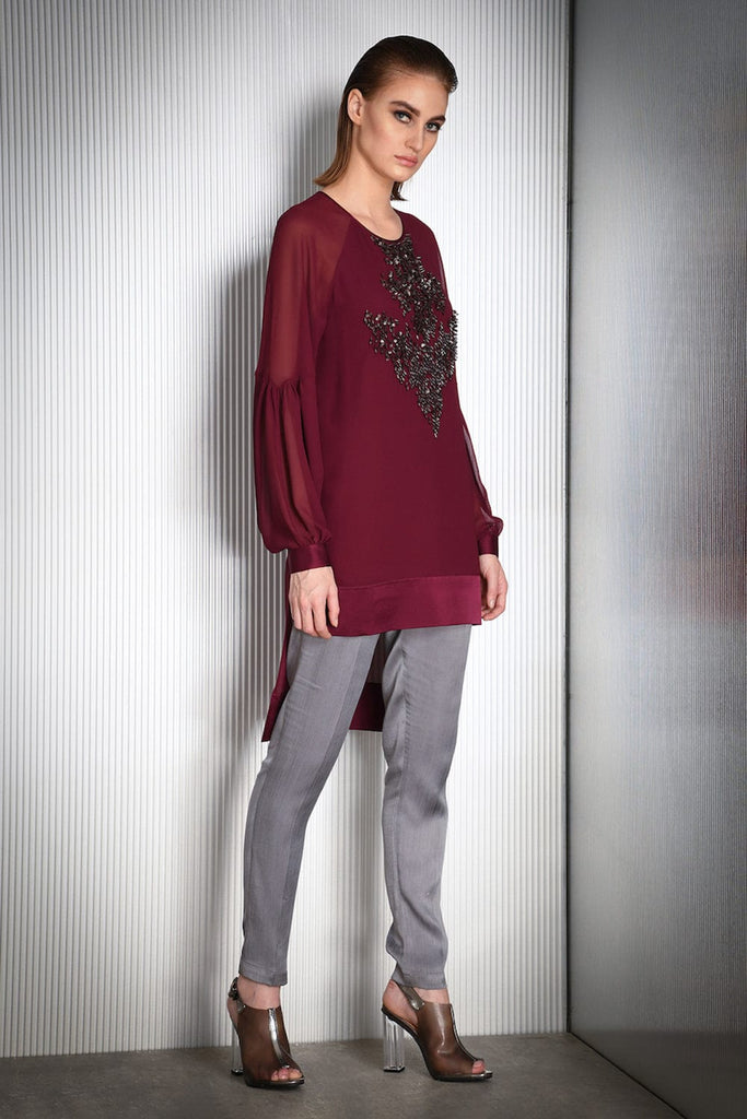 Burgundy Embroidered Top