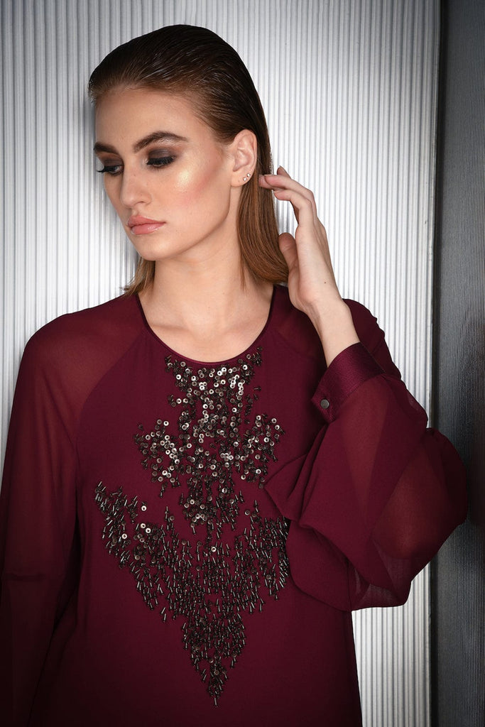 Burgundy Embroidered Top