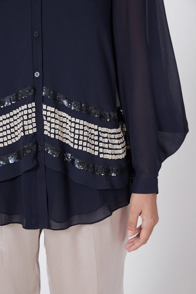 Navy Blue Embroidered Top